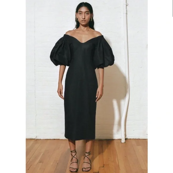 Mara Hoffman Midi Linen-Blend Namari Puff-Sleeve Dress - Picture 2 of 10